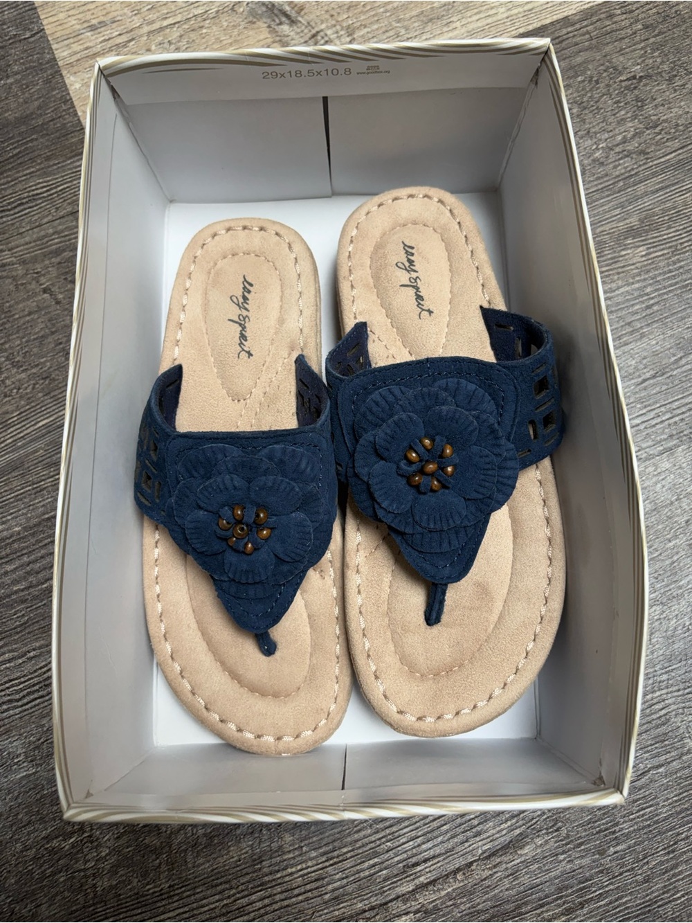 Easy Spirit Navy Floral Toe-Post Sandals with Bead Accent